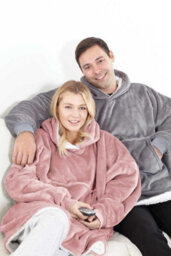 Beamfeature Cosy Sherpa Lined Hooded Blanket Dusty Pink 75X75 Cm