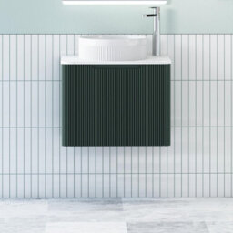 Royal Bathrooms Avenza 600mm Deep Moss Green Wall Hung Bathroom Countertop Vanity Unit 1 Drawer With Round Basin - thumbnail 1