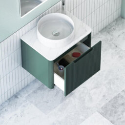 Royal Bathrooms Avenza 600mm Deep Moss Green Wall Hung Bathroom Countertop Vanity Unit 1 Drawer With Round Basin - thumbnail 5