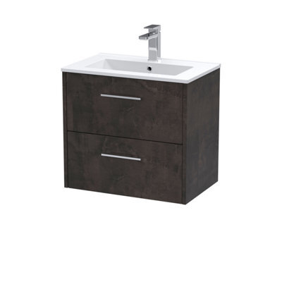 Balterley Winshill Contemporary 2 Drawer Wall Hung Vanity Unit With Minimalist Basin, Metallic Slate, 600mm - image 1