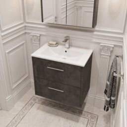 Balterley Winshill Contemporary 2 Drawer Wall Hung Vanity Unit With Minimalist Basin, Metallic Slate, 600mm - thumbnail 3