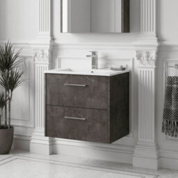 Balterley Winshill Contemporary 2 Drawer Wall Hung Vanity Unit With Minimalist Basin, Metallic Slate, 600mm - thumbnail 2