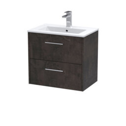 Balterley Winshill Contemporary 2 Drawer Wall Hung Vanity Unit With Minimalist Basin, Metallic Slate, 600mm - thumbnail 1