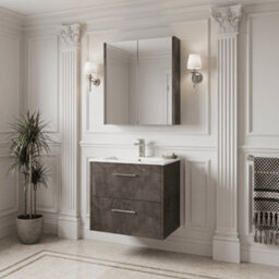 Balterley Winshill Contemporary 2 Drawer Wall Hung Vanity Unit With Minimalist Basin, Metallic Slate, 600mm - thumbnail 4