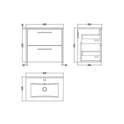 Balterley Winshill Contemporary 2 Drawer Wall Hung Vanity Unit With Minimalist Basin, Metallic Slate, 600mm - thumbnail 5