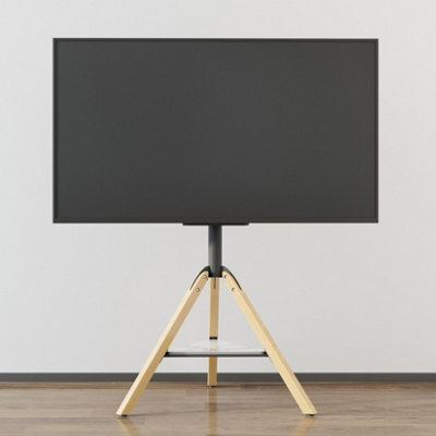 "Fativo  Hoxton Tv Floor Stand Free-Standing Tripod Tv Unit With Solid Wood Legs, 40""-75"", White" - image 1