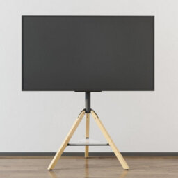 "Fativo  Hoxton Tv Floor Stand Free-Standing Tripod Tv Unit With Solid Wood Legs, 40""-75"", White" - thumbnail 1