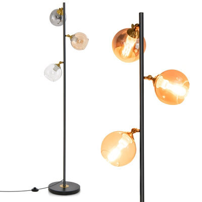 Costway Modern Floor Lamp Metal Standing Tree Light 3 Glass Globe Hanging Lampshade E27 - image 1