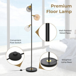 Costway Modern Floor Lamp Metal Standing Tree Light 3 Glass Globe Hanging Lampshade E27 - thumbnail 9