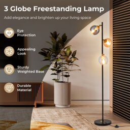 Costway Modern Floor Lamp Metal Standing Tree Light 3 Glass Globe Hanging Lampshade E27 - thumbnail 5