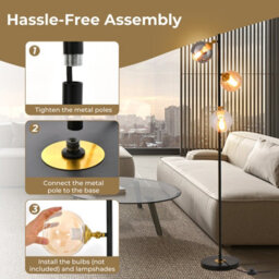 Costway Modern Floor Lamp Metal Standing Tree Light 3 Glass Globe Hanging Lampshade E27 - thumbnail 8