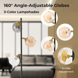 Costway Modern Floor Lamp Metal Standing Tree Light 3 Glass Globe Hanging Lampshade E27 - thumbnail 6