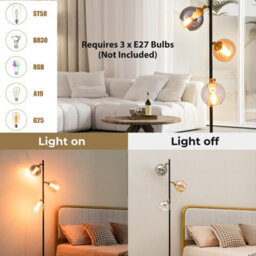 Costway Modern Floor Lamp Metal Standing Tree Light 3 Glass Globe Hanging Lampshade E27 - thumbnail 7