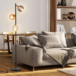 Costway Modern Floor Lamp Metal Standing Tree Light 3 Glass Globe Hanging Lampshade E27 - thumbnail 3