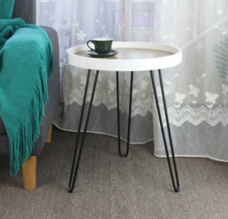 Aspect Furniture Maisie Mdf And Steel Side Table-Ash Veneer Top, Black Hairpin Style Leg