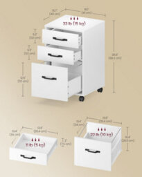 LEDREM Mobile File Cabinet, 3 Drawers Filing Cabinet With Wheels, For Home Office, For A4, Letter Sized Documents, Cloud White - thumbnail 7