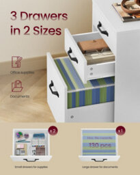 LEDREM Mobile File Cabinet, 3 Drawers Filing Cabinet With Wheels, For Home Office, For A4, Letter Sized Documents, Cloud White - thumbnail 4