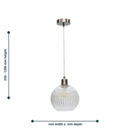 First Choice Lighting Set Of 2 Betchley - Clear Ribbed Glass Globe With Satin Nickel Pendant - thumbnail 6