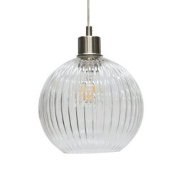 First Choice Lighting Set Of 2 Betchley - Clear Ribbed Glass Globe With Satin Nickel Pendant - thumbnail 3
