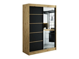 Arte Leto V2 Contemporary 2 Sliding Mirror Door Wardrobe 5 Shelves 2 Rails Black Matt And Oak Effect (H)2000mm (W)1500mm (D)620mm - thumbnail 1