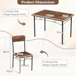 5 Piece Industrial Coffee Kitchen Dining Table And Chair - thumbnail 2