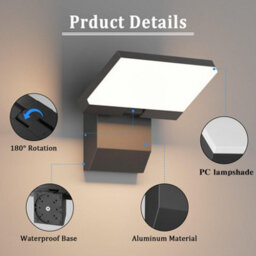 Amorly 180  Rotatable Exterior Wall Light,ip65 Waterproof Hardwired Led Porch Light Cool White Aluminum Wall Sconce For Front Door - thumbnail 4