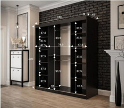 Arte Tilburg 1 Contemporary 2 Mirrored Sliding Door Wardrobe 9 Shelves 2 Rails Dark Oak Effect & Black (H)2000mm (W)1800mm (D)620mm - thumbnail 4