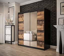 Arte Tilburg 1 Contemporary 2 Mirrored Sliding Door Wardrobe 9 Shelves 2 Rails Dark Oak Effect & Black (H)2000mm (W)1800mm (D)620mm - thumbnail 2