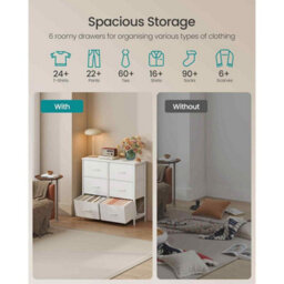 6-Drawer Fabric Storage Cabinet, Freestanding Chest Of Drawers For Bedroom, Hallway, Closet And Living Room, White - thumbnail 3