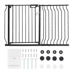Vevor Baby Gate W 75-118Cm(29.5-46.4In) H 76Cm(30In) Dog Stairs Auto Close Pressure Wall Mount Black - thumbnail 1