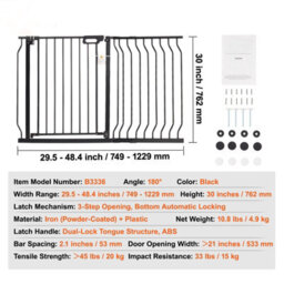 Vevor Baby Gate W 75-118Cm(29.5-46.4In) H 76Cm(30In) Dog Stairs Auto Close Pressure Wall Mount Black - thumbnail 7