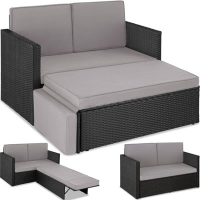 Tectake Garden Sofa Corfu - 2 Seater Sofa, Stool Sun Lounger, Thick Cushions - Black/grey - image 1