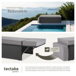 Tectake Garden Sofa Corfu - 2 Seater Sofa, Stool Sun Lounger, Thick Cushions  - Black/grey - thumbnail 4