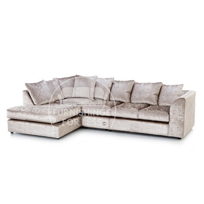 Furnishings For Less UK Crystal Crushed Velvet Fabric 5 Seater L Shaped Corner Sofa  Mink Left Hand Facing - Scatter Back - image 1