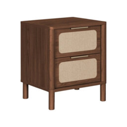 Sweeek - Set Of 2 Vintage Bedside Tables With Wood Decor And Cane, 2 Drawers Walnut 40X35X50 Cm - Etta - thumbnail 3