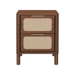 Sweeek - Set Of 2 Vintage Bedside Tables With Wood Decor And Cane, 2 Drawers Walnut 40X35X50 Cm - Etta - thumbnail 6