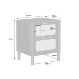 Sweeek - Set Of 2 Vintage Bedside Tables With Wood Decor And Cane, 2 Drawers Walnut 40X35X50 Cm - Etta - thumbnail 5