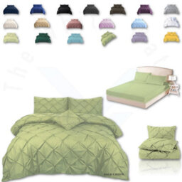 TheWhiteWater Limited Pintuck Duvet Cover Set + Matching Pillowcases With Bedsheet - 3In1 Hotel Style Bedding Set - Sage Green - thumbnail 1