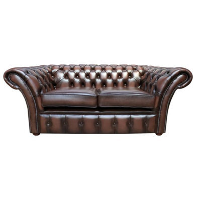 Chesterfield 2 Seater Antique Brown Real Leather Sofa Settee Bespoke In Balmoral Style - image 1