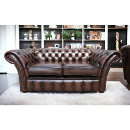 Chesterfield 2 Seater Antique Brown Real Leather Sofa Settee Bespoke In Balmoral Style - thumbnail 2
