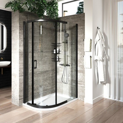 Bathroom City Odessa Matt Black 1200X800mm Offset Quadrant Shower Enclosure With Slimline Tray And Waste 8mm Glass - image 1
