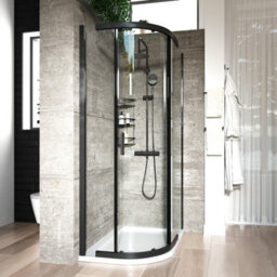 Bathroom City Odessa Matt Black 1200X800mm Offset Quadrant Shower Enclosure With Slimline Tray And Waste 8mm Glass - thumbnail 3