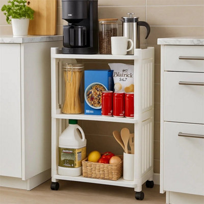 3-Tier White Storage Trolley Kitchen Bathroom Laundry - image 1