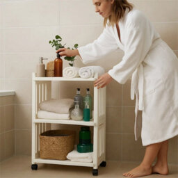 3-Tier White Storage Trolley Kitchen Bathroom Laundry - thumbnail 5