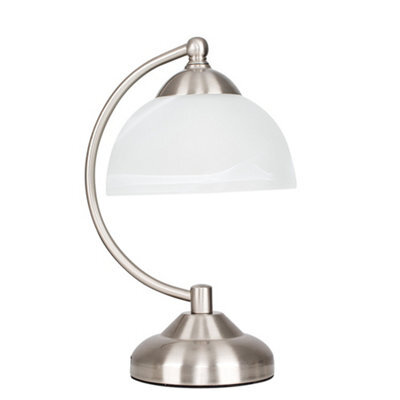 Valuelights Stamford Curved Brushed Chrome And Frosted Glass Bedside Table Lamp - image 1