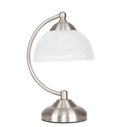 Valuelights Stamford Curved Brushed Chrome And Frosted Glass Bedside Table Lamp