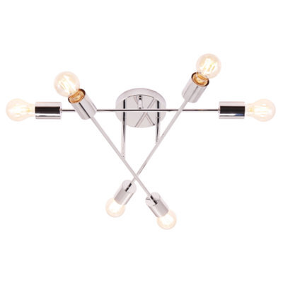 Happy Homewares Industrial Designer Styled Polish Chrome Ceiling Light With Straight Metal Arms - image 1