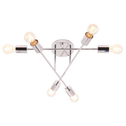 Happy Homewares Industrial Designer Styled Polish Chrome Ceiling Light With Straight Metal Arms - thumbnail 1