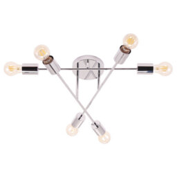 Happy Homewares Industrial Designer Styled Polish Chrome Ceiling Light With Straight Metal Arms - thumbnail 2