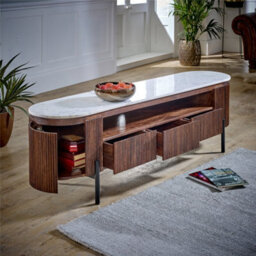 Worcester Ruby Mango Wood Large Tv Stand With Marble Top & Metal Legs - thumbnail 4